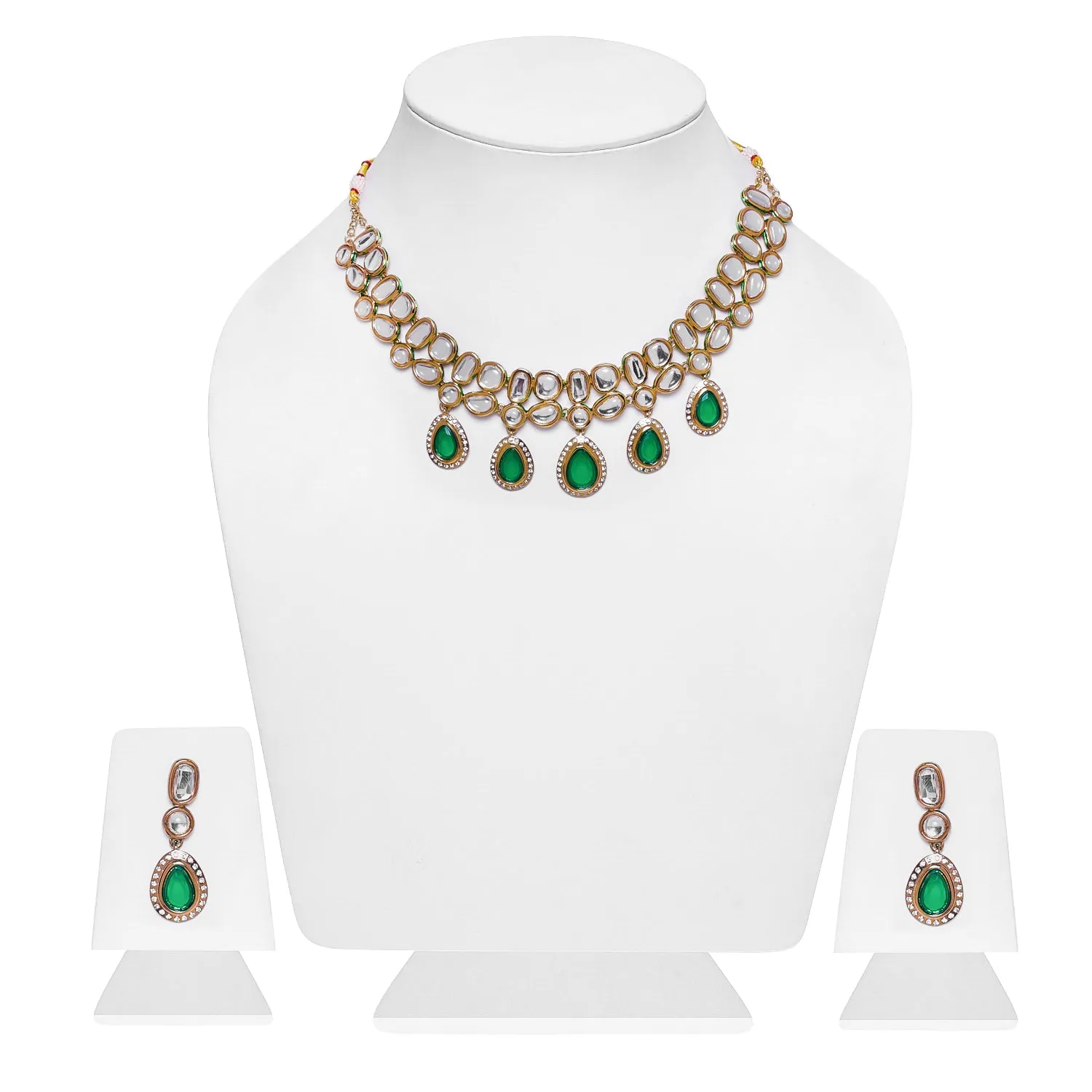 ESTELE - Traditional Polki and Emrald stones with American Diamond Necklace set for Women