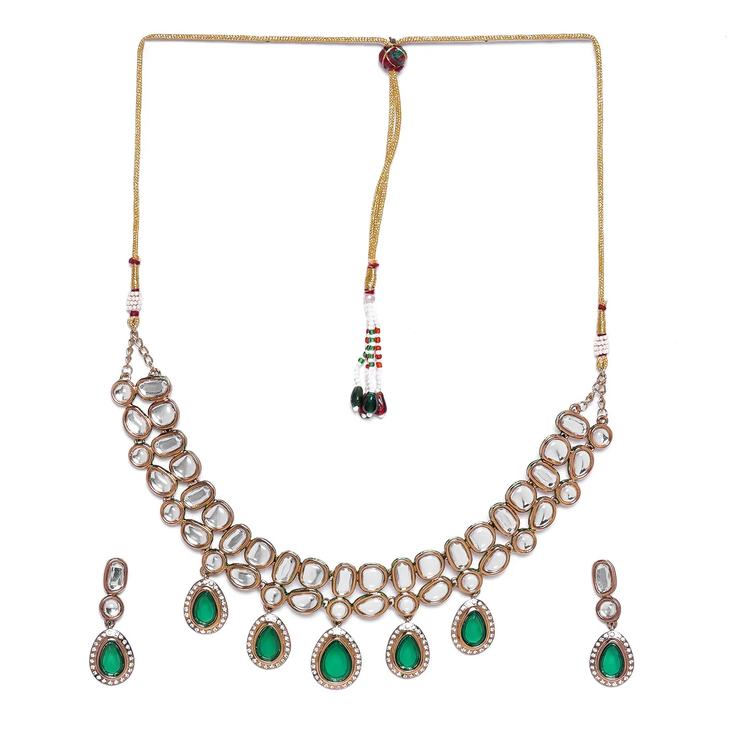 ESTELE - Traditional Polki and Emrald stones with American Diamond Necklace set for Women