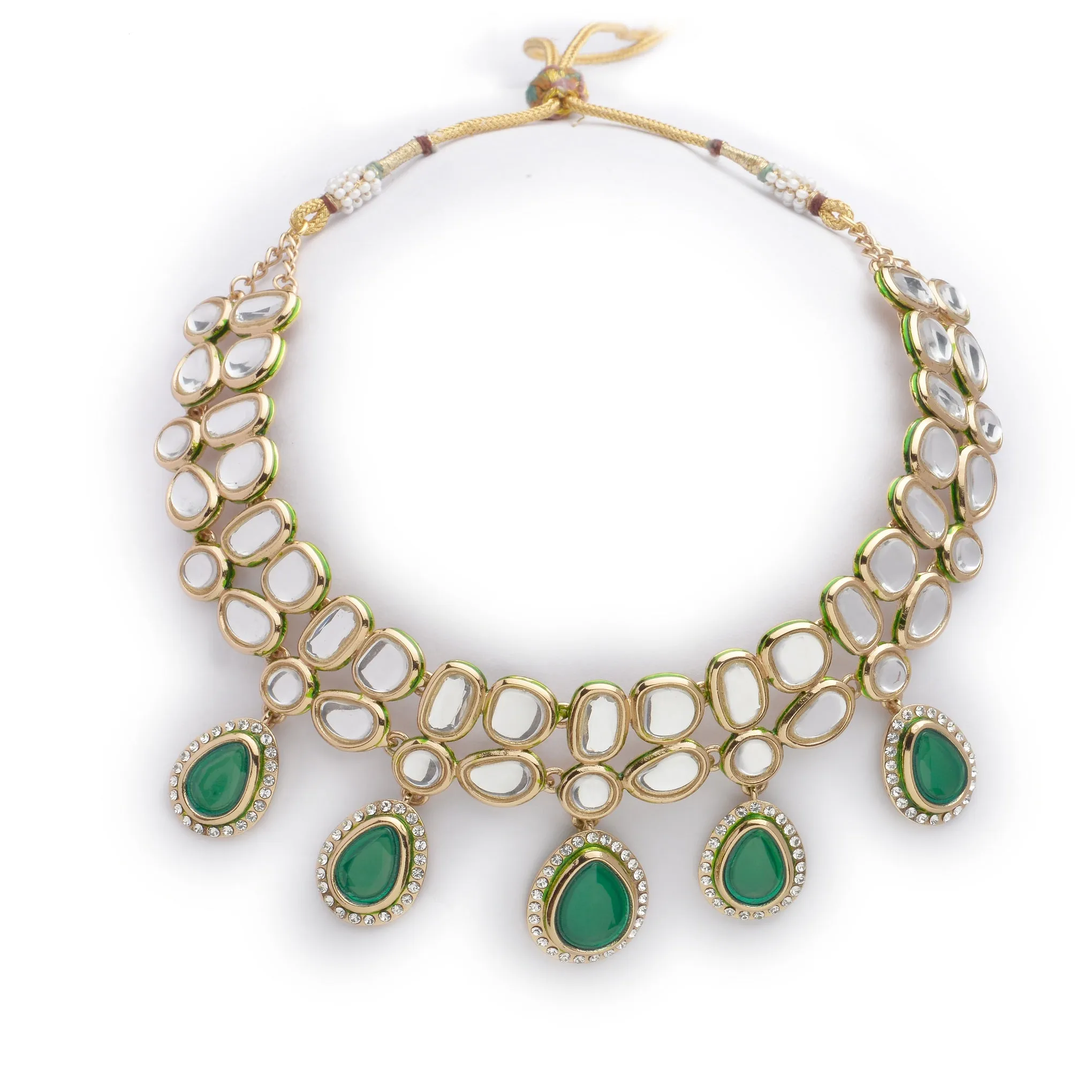 ESTELE - Traditional Polki and Emrald stones with American Diamond Necklace set for Women