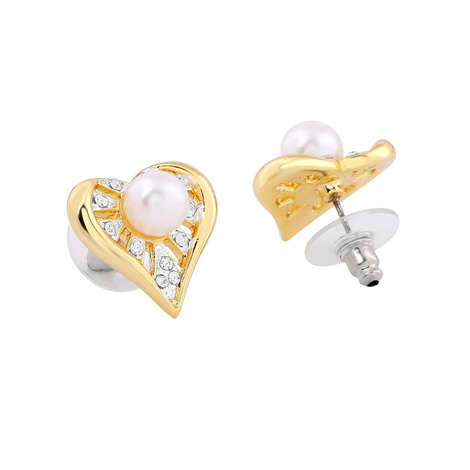 ESTELE - Valentine Special - Stylish Gold and Silver plated Blissful Pearl Heart Necklace for Women