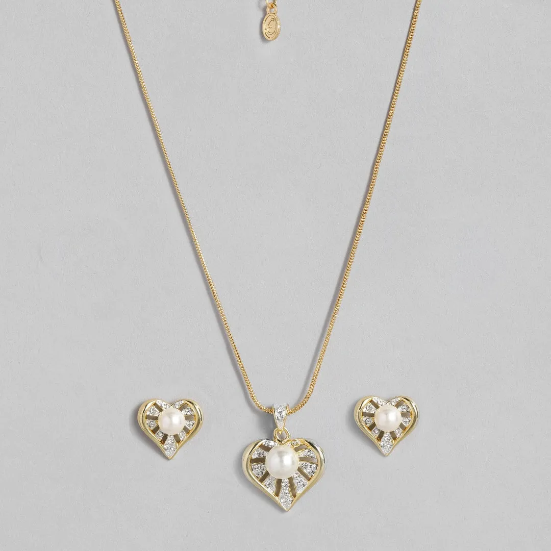 ESTELE - Valentine Special - Stylish Gold and Silver plated Blissful Pearl Heart Necklace for Women