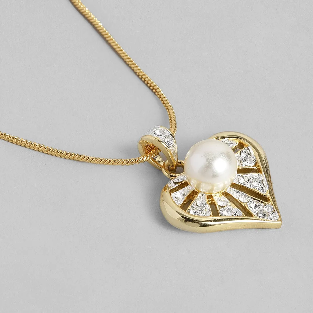 ESTELE - Valentine Special - Stylish Gold and Silver plated Blissful Pearl Heart Necklace for Women