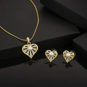 ESTELE - Valentine Special - Stylish Gold and Silver plated Blissful Pearl Heart Necklace for Women