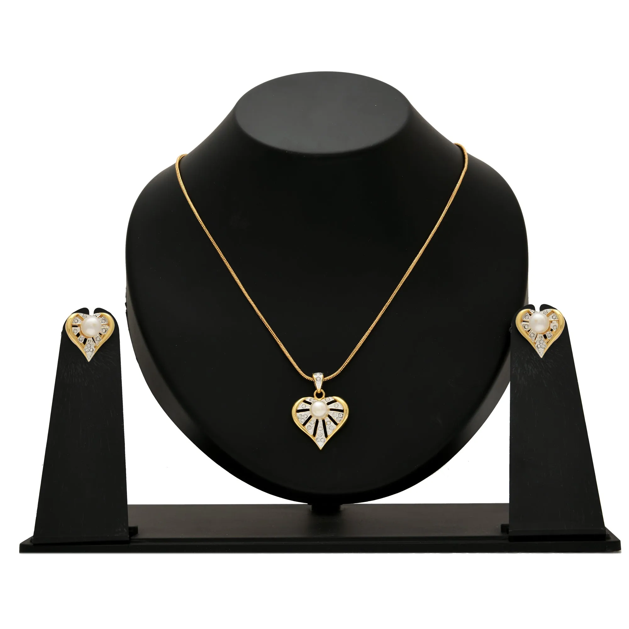 ESTELE - Valentine Special - Stylish Gold and Silver plated Blissful Pearl Heart Necklace for Women