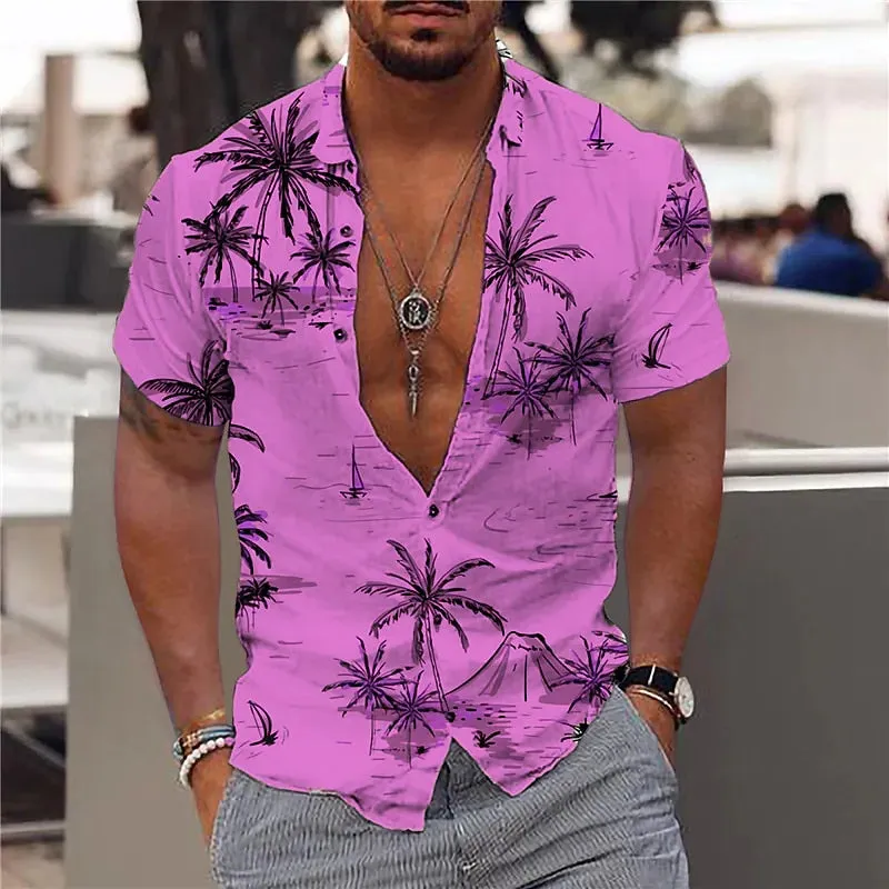 Foesce -Coconut Tree Shirts For Men 3d Printed Men's Hawaiian Shirt Beach 5xl Short Sleeve Fashion Tops Tee Shirt Man Blouse Camisa