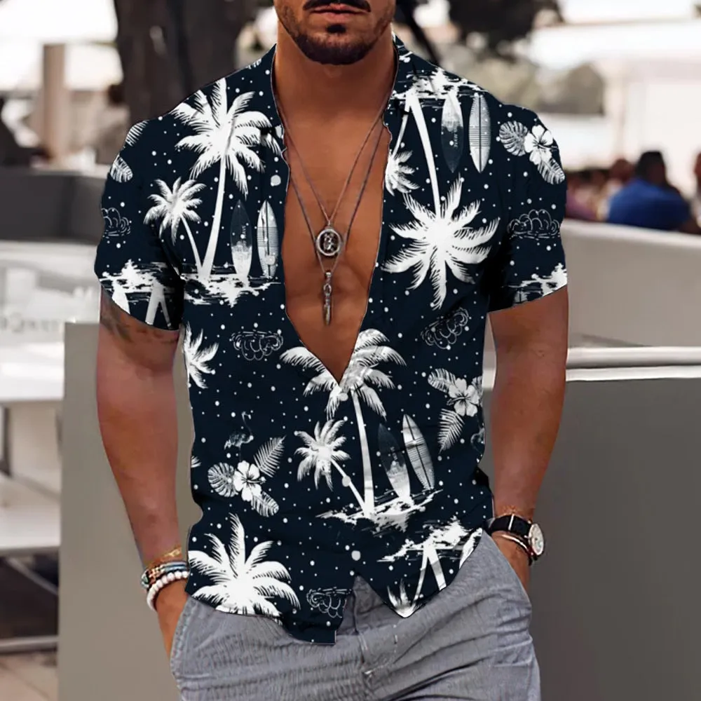 Foesce -Coconut Tree Shirts For Men 3d Printed Men's Hawaiian Shirt Beach 5xl Short Sleeve Fashion Tops Tee Shirt Man Blouse Camisa