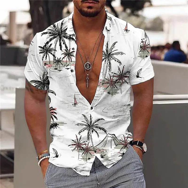 Foesce -Coconut Tree Shirts For Men 3d Printed Men's Hawaiian Shirt Beach 5xl Short Sleeve Fashion Tops Tee Shirt Man Blouse Camisa