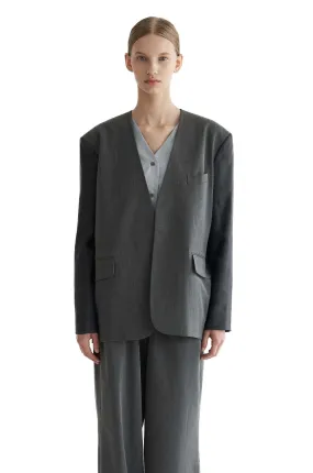 Grey Collarless Organza Jacket