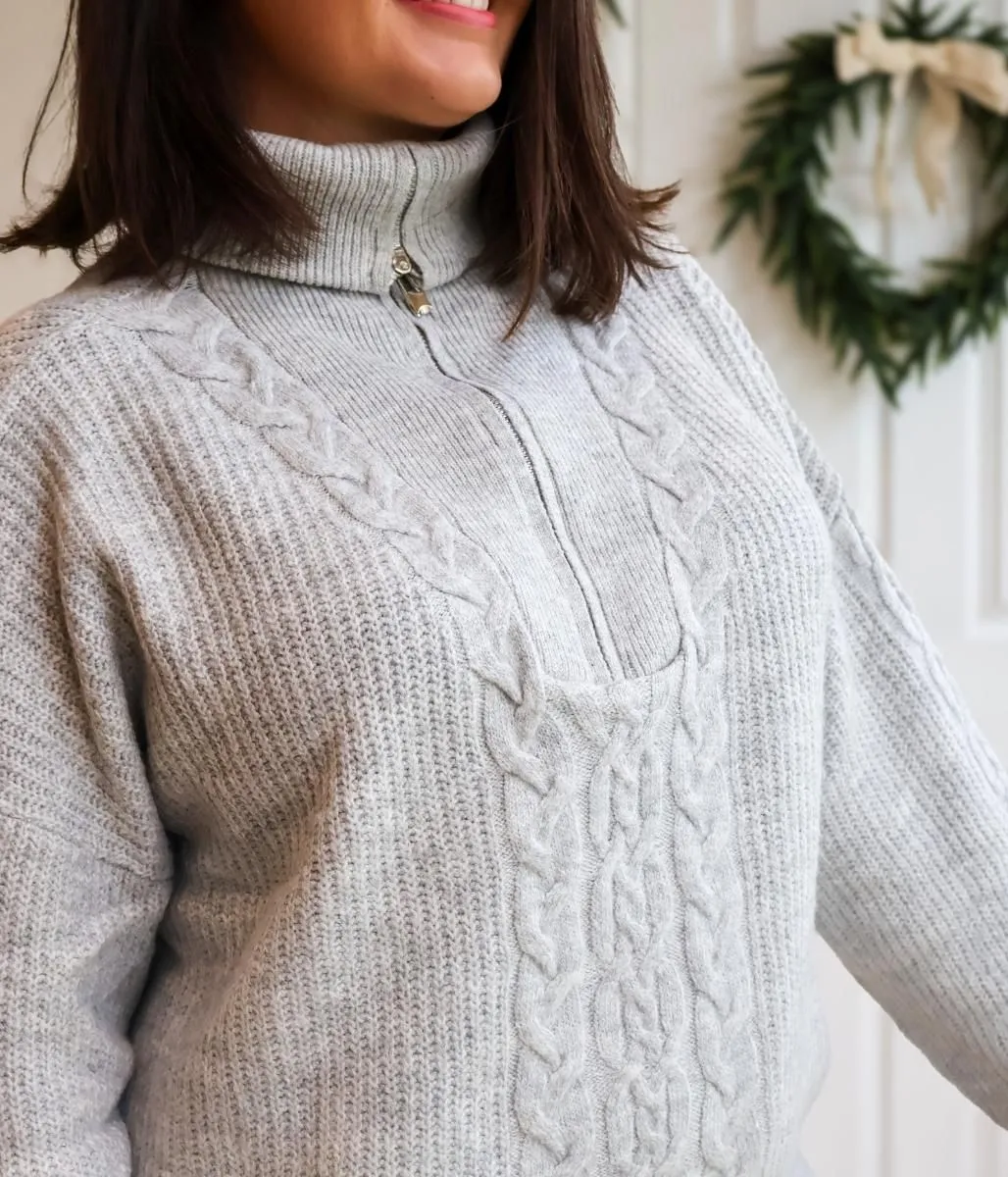 Grey Half Zip Cable Knit Jumper