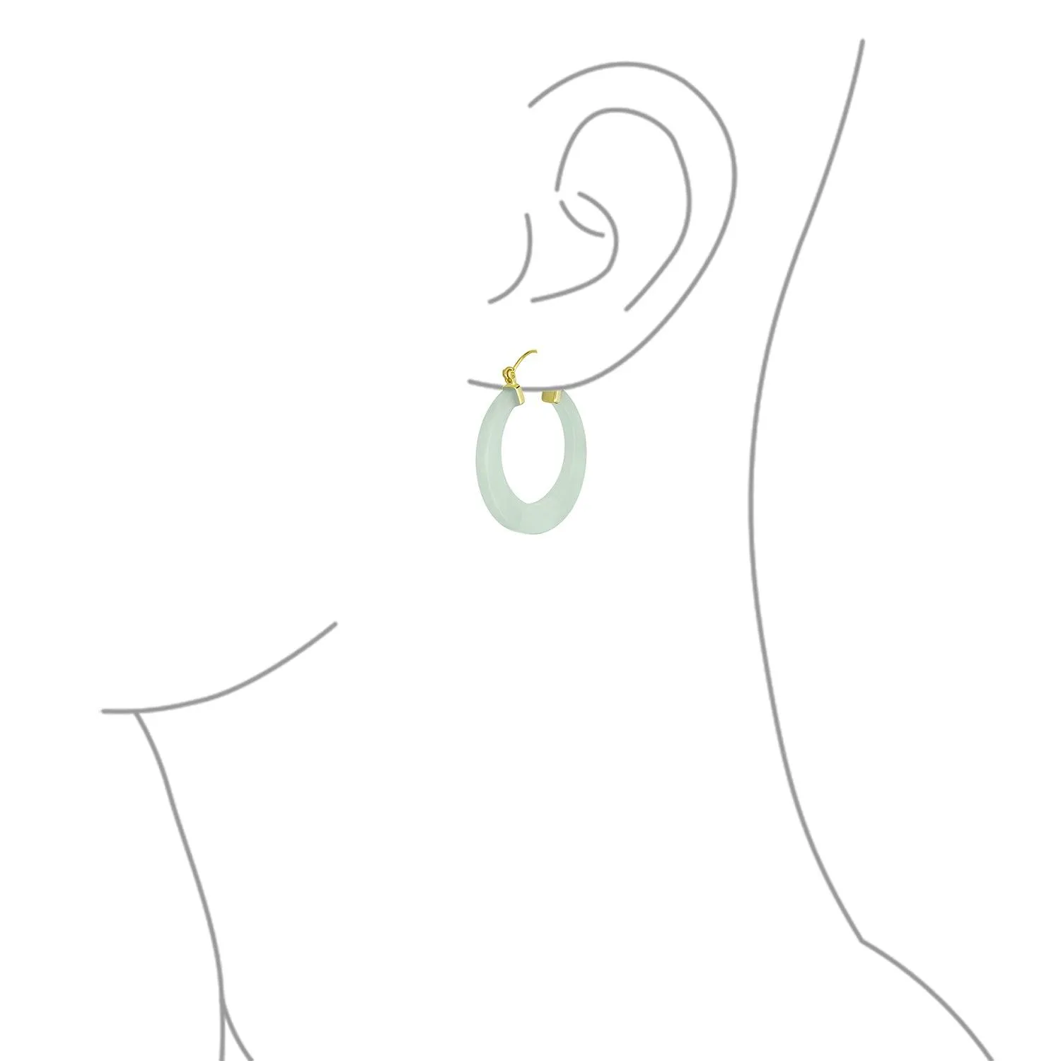 Jade Gemstone Green Jade Bamboo Hoop Earrings Sterling Silver 1.2" Dia