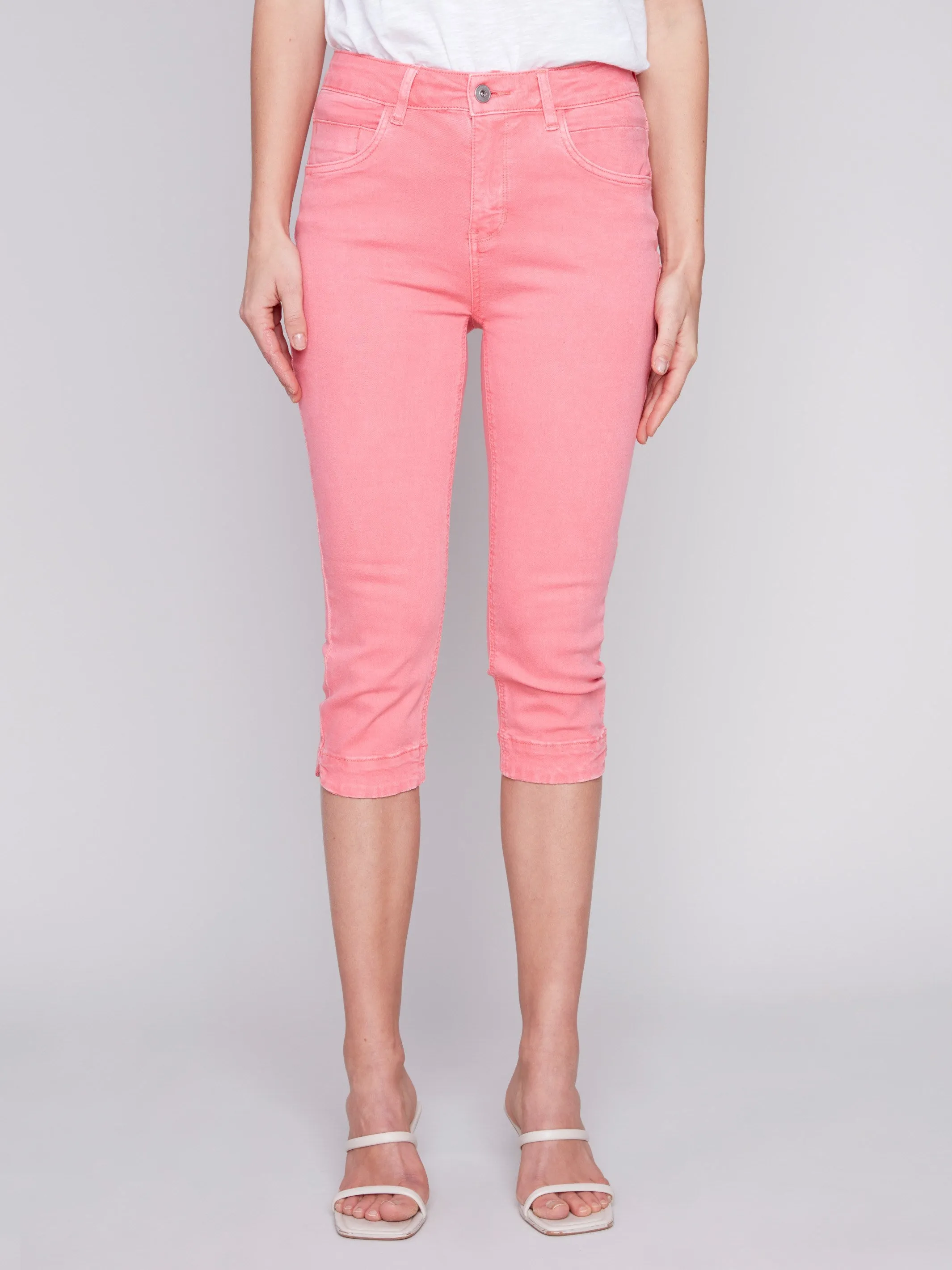 Knee High Capri Twill Pants - Flamingo