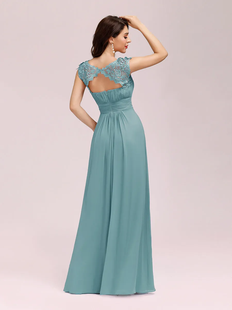 Lacey Neckline Open Back Ruched Bust Wholesale Evening Dresses