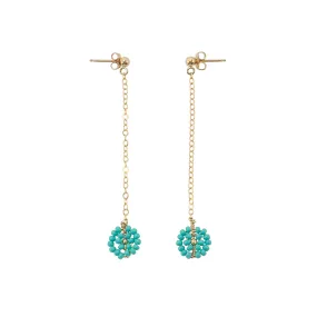 Long Drop Beaded Disk Earrings - TURQUOISE