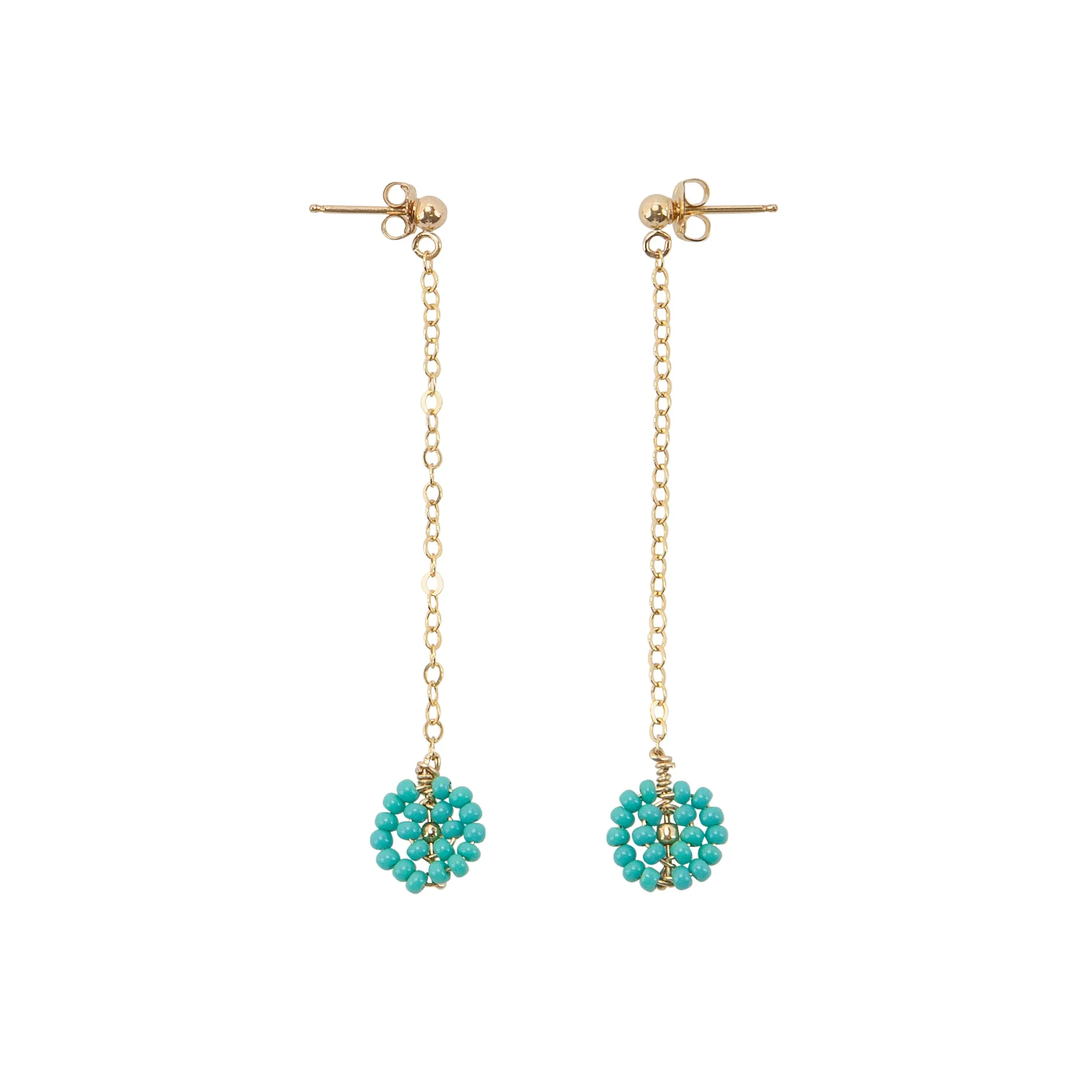 Long Drop Beaded Disk Earrings - TURQUOISE