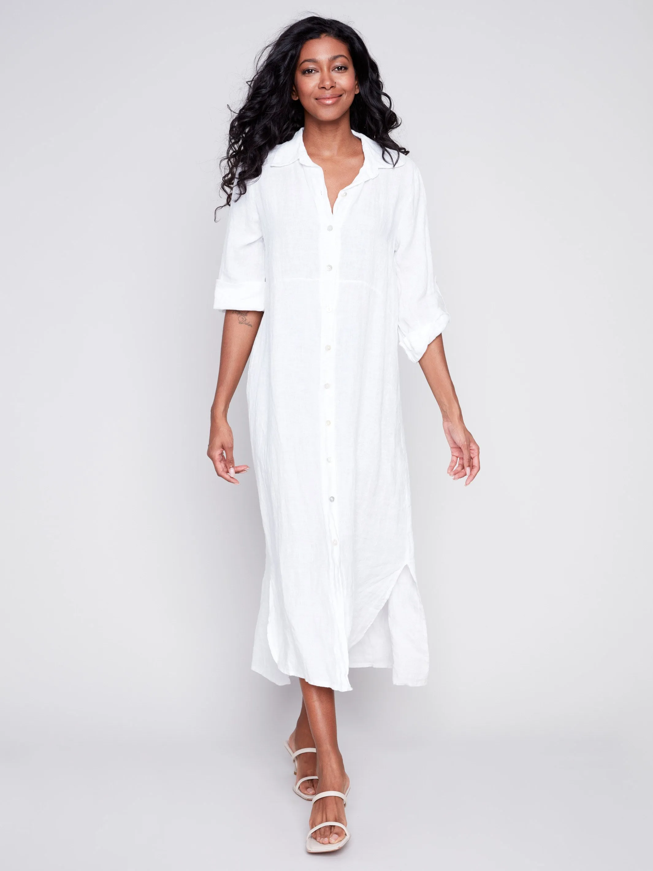 Long Linen Tunic Dress - White