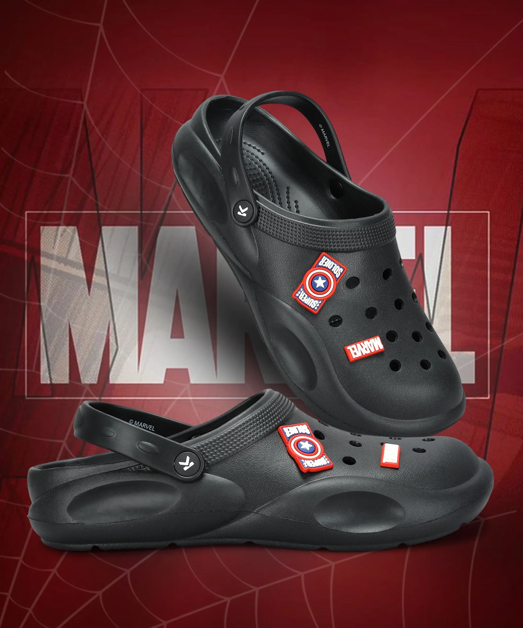 Marvel Captain America EVMK10923 Men's Casual Black Clogs | Stylish Waterproof, Lightweight Clogs for Men with Durable Anti-Skid Sole | Ideal for Outdoor Use