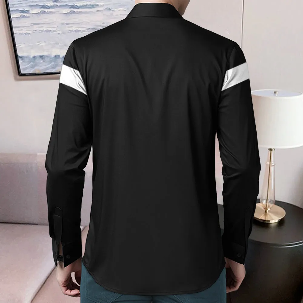 Men Color Block Casual White, Black Shirt