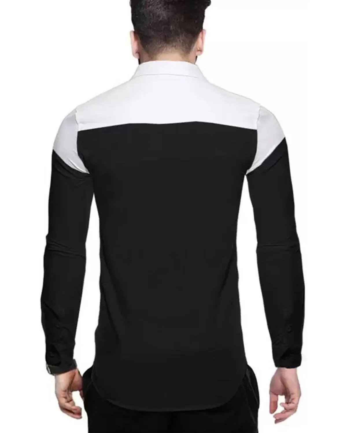 Men Colorblocked Casual Shirt White Black