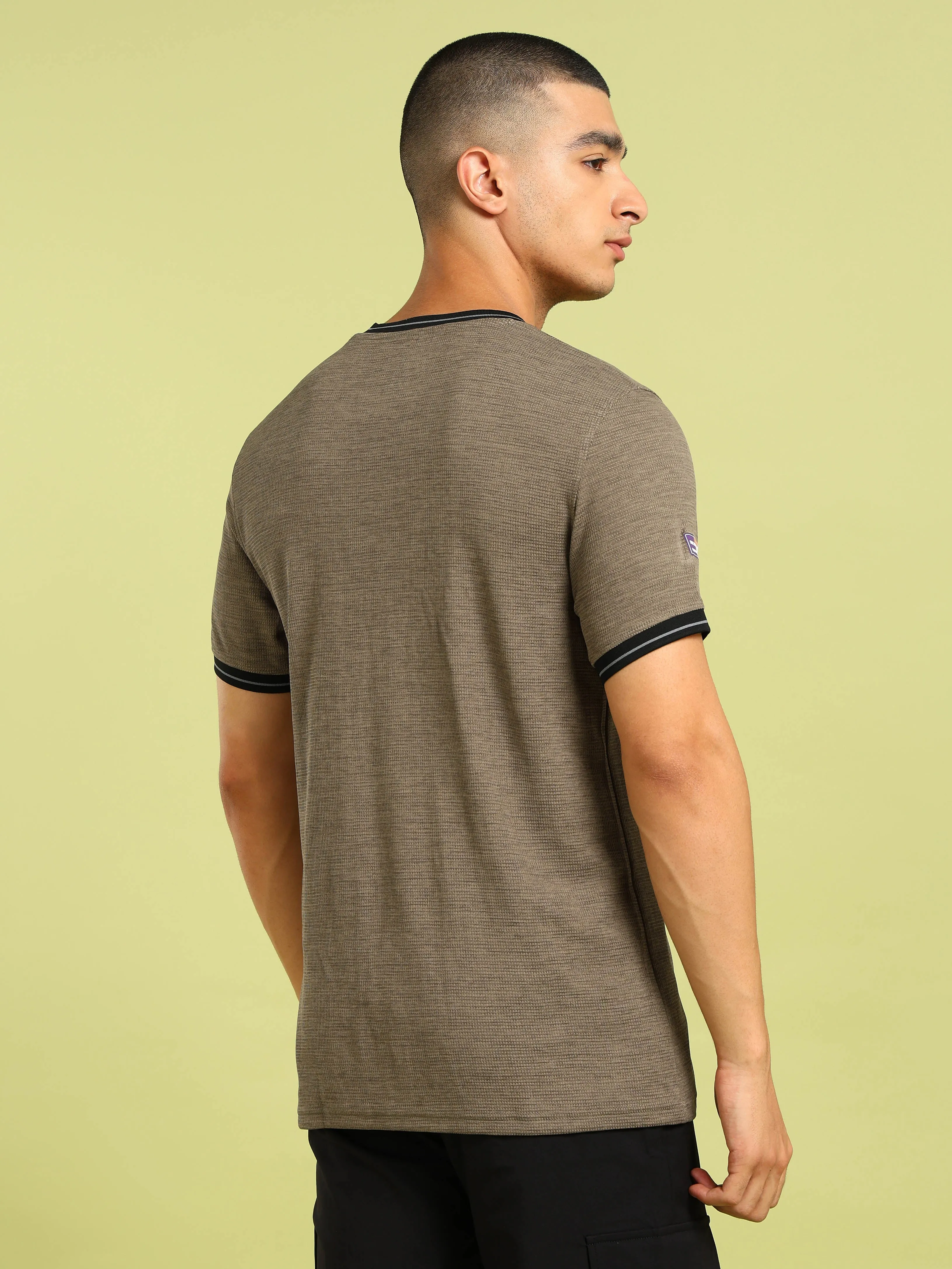 Men Cubic Melange Slim Fit Round Neck Sports T-shirt with DOUBLE COOL