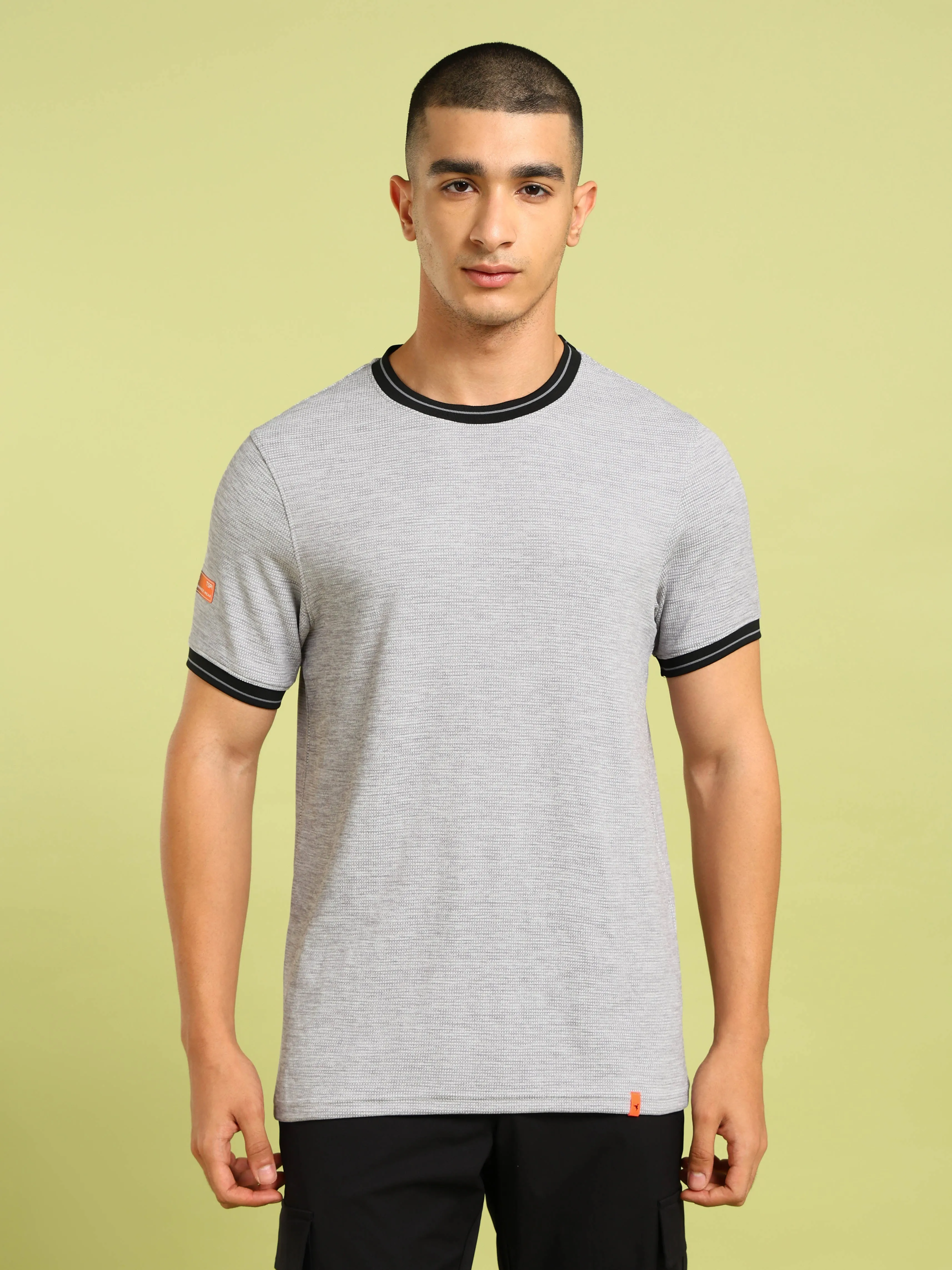 Men Cubic Melange Slim Fit Round Neck Sports T-shirt with DOUBLE COOL