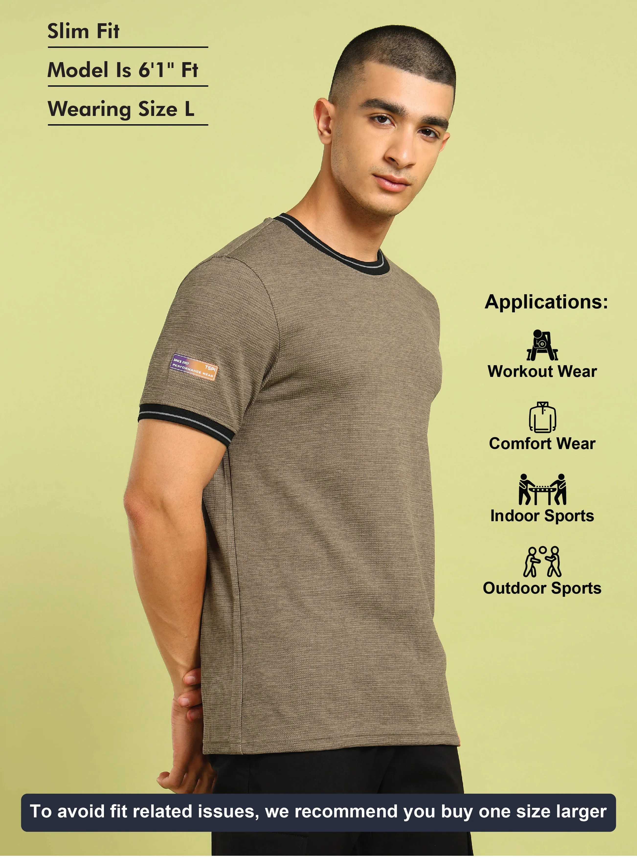 Men Cubic Melange Slim Fit Round Neck Sports T-shirt with DOUBLE COOL