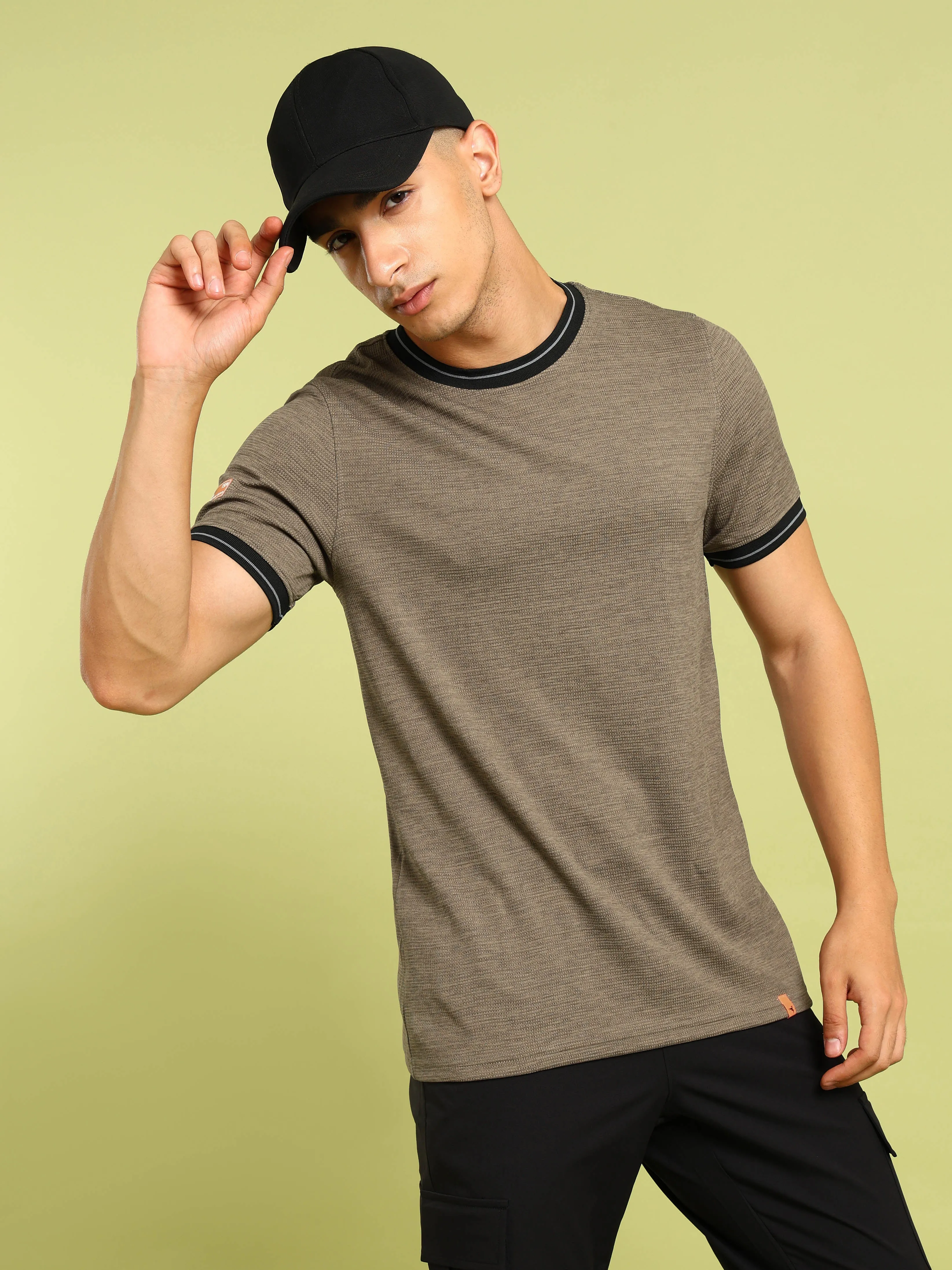 Men Cubic Melange Slim Fit Round Neck Sports T-shirt with DOUBLE COOL