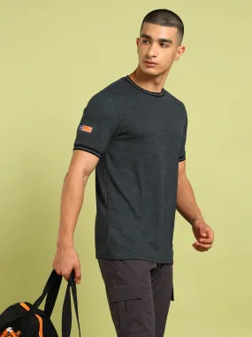 Men Cubic Melange Slim Fit Round Neck Sports T-shirt with DOUBLE COOL