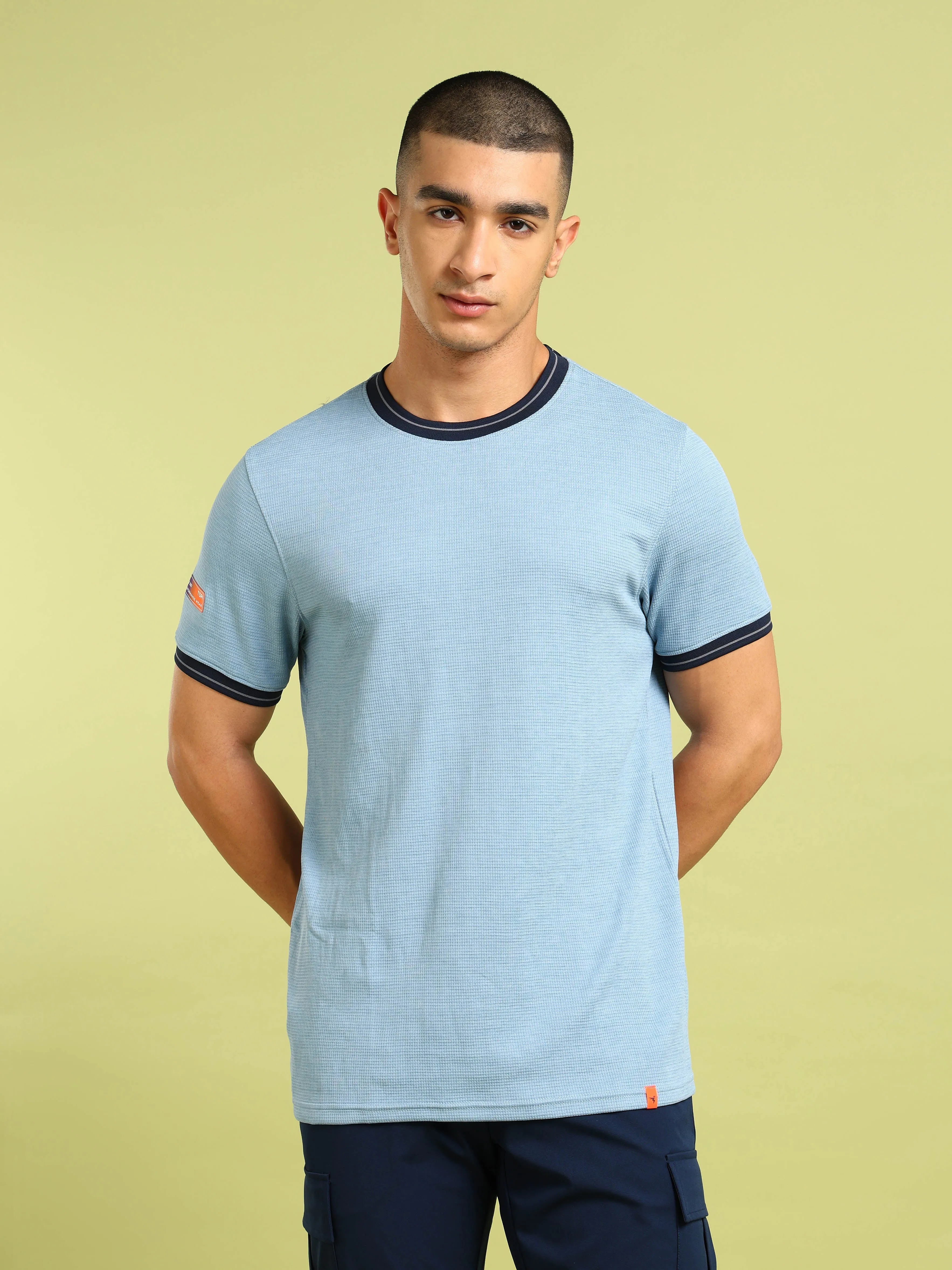 Men Cubic Melange Slim Fit Round Neck Sports T-shirt with DOUBLE COOL