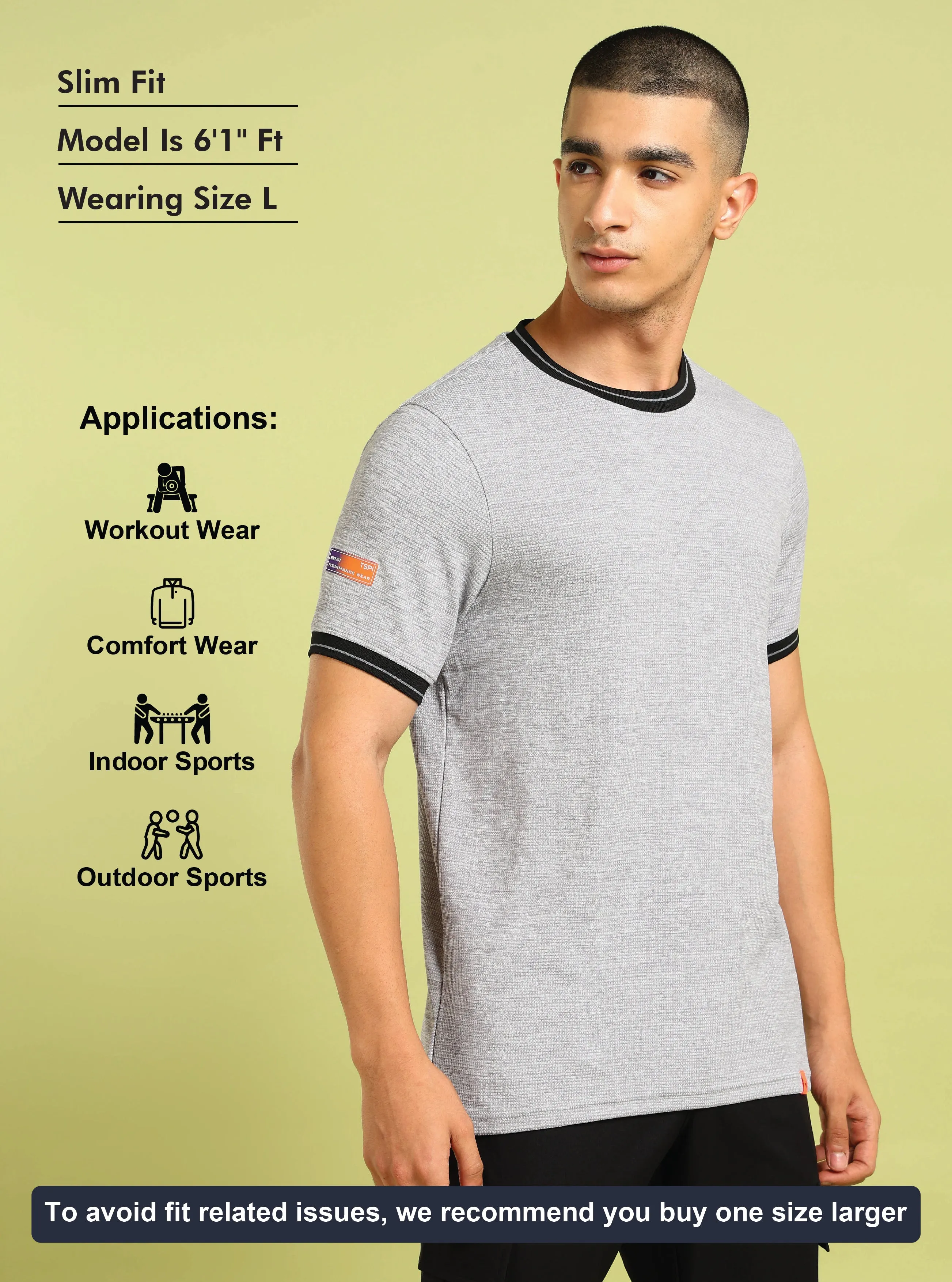 Men Cubic Melange Slim Fit Round Neck Sports T-shirt with DOUBLE COOL