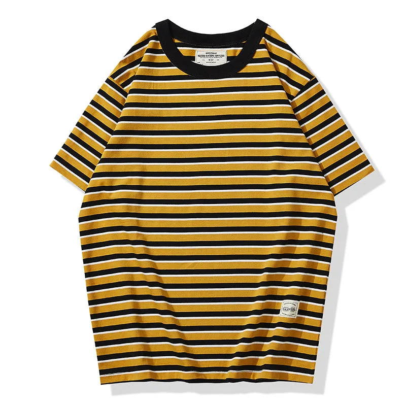 Men's Casual Vintage Pinstripe Breton Top Short Sleeve T-Shirt