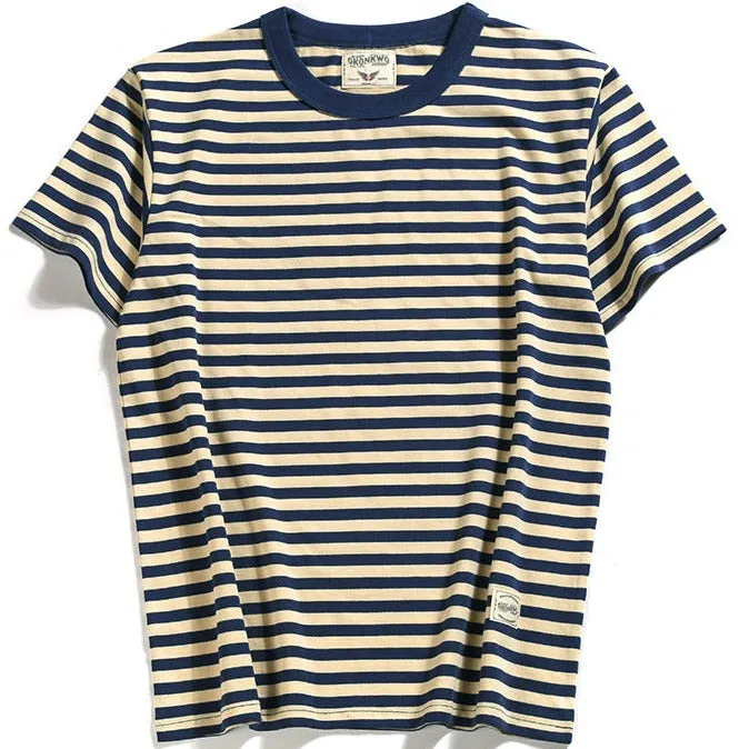 Men's Casual Vintage Pinstripe Breton Top Short Sleeve T-Shirt