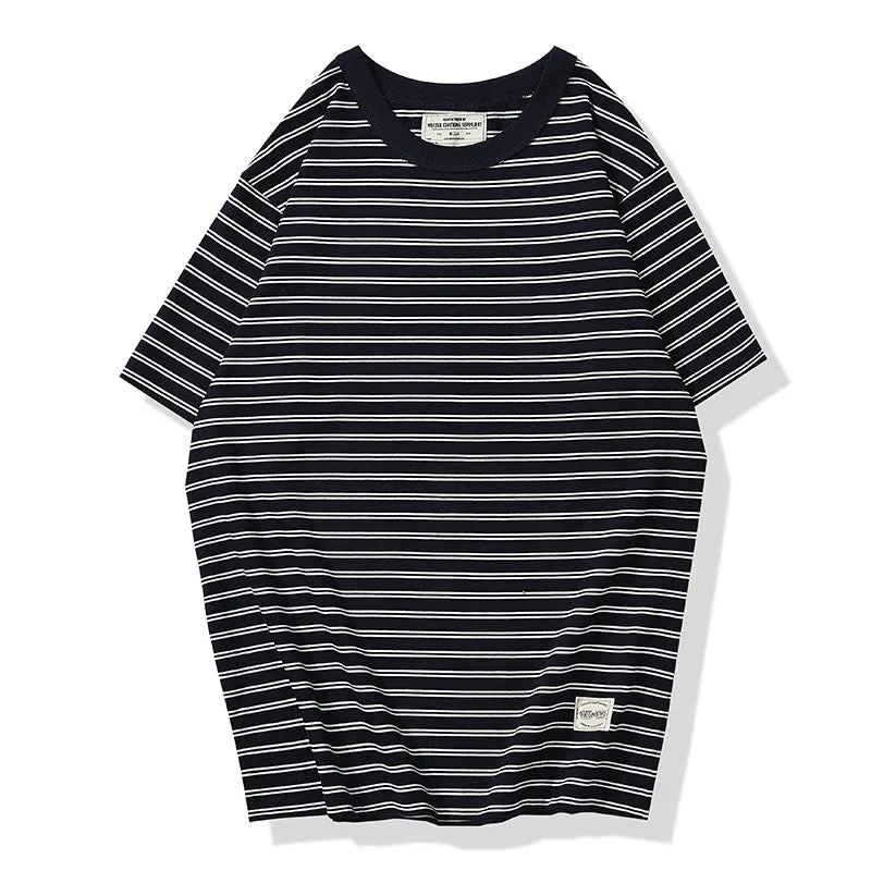 Men's Casual Vintage Pinstripe Breton Top Short Sleeve T-Shirt