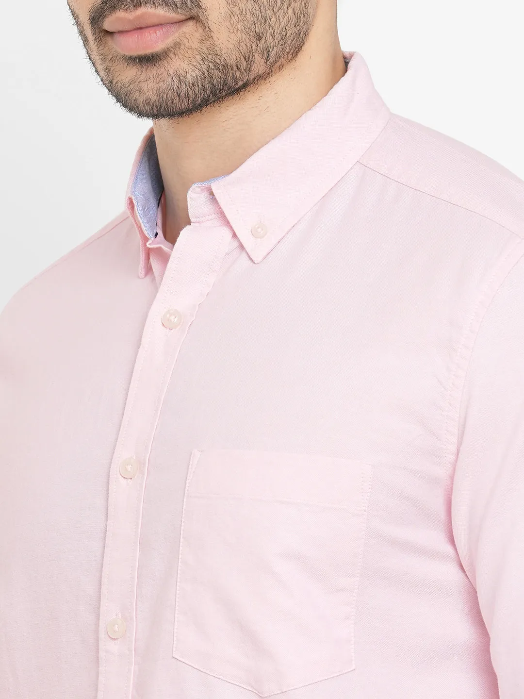 Men's Oxford Pink Cotton Regular Fit Shirt