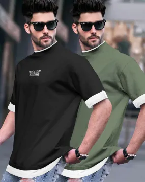 (pack of 2) men Drop Shoulder T-SHIRT | black & olivegreen