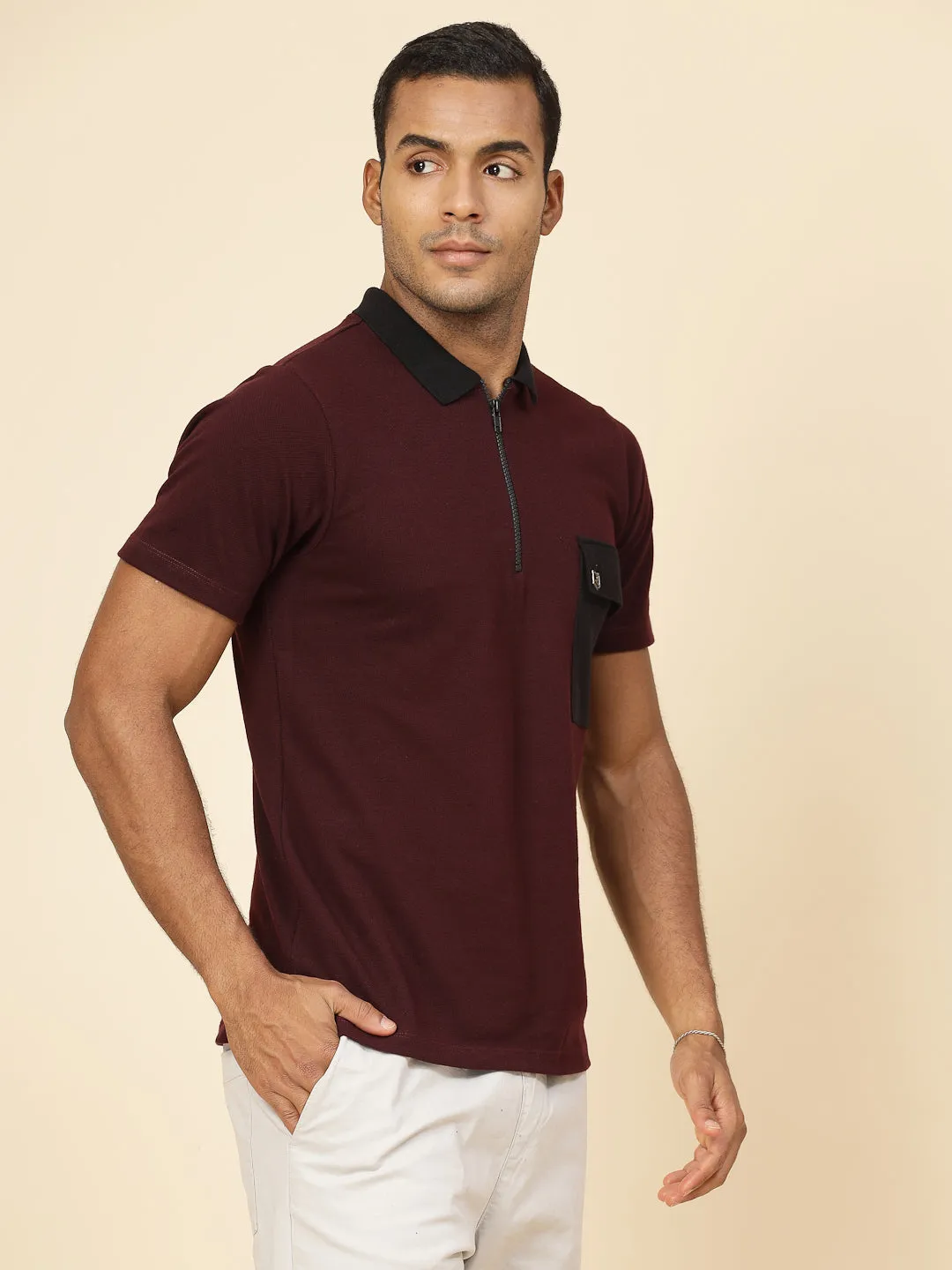 Patch Pocket Oversized Zip Polo T-Shirt