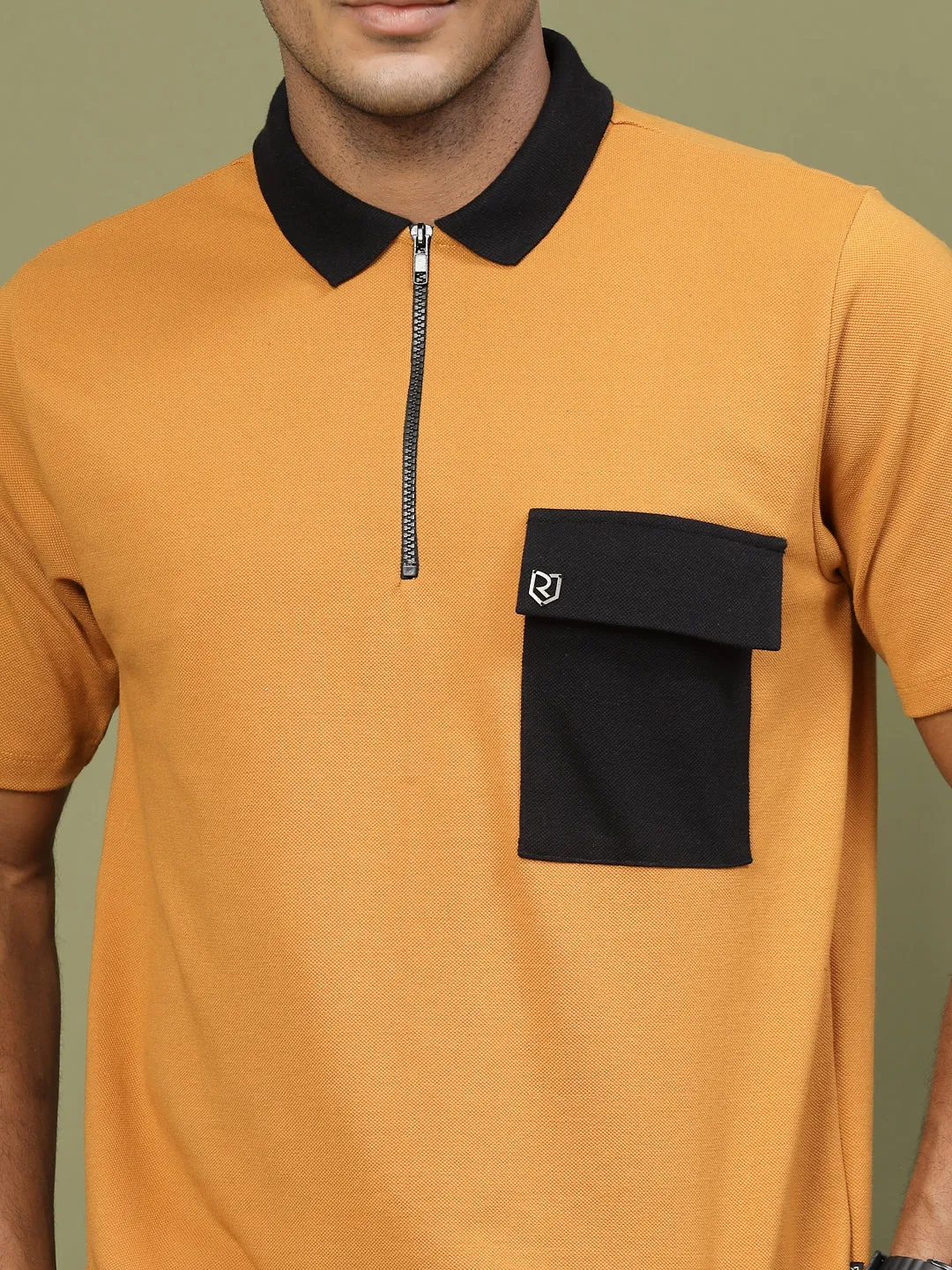 Patch Pocket Oversized Zip Polo T-Shirt