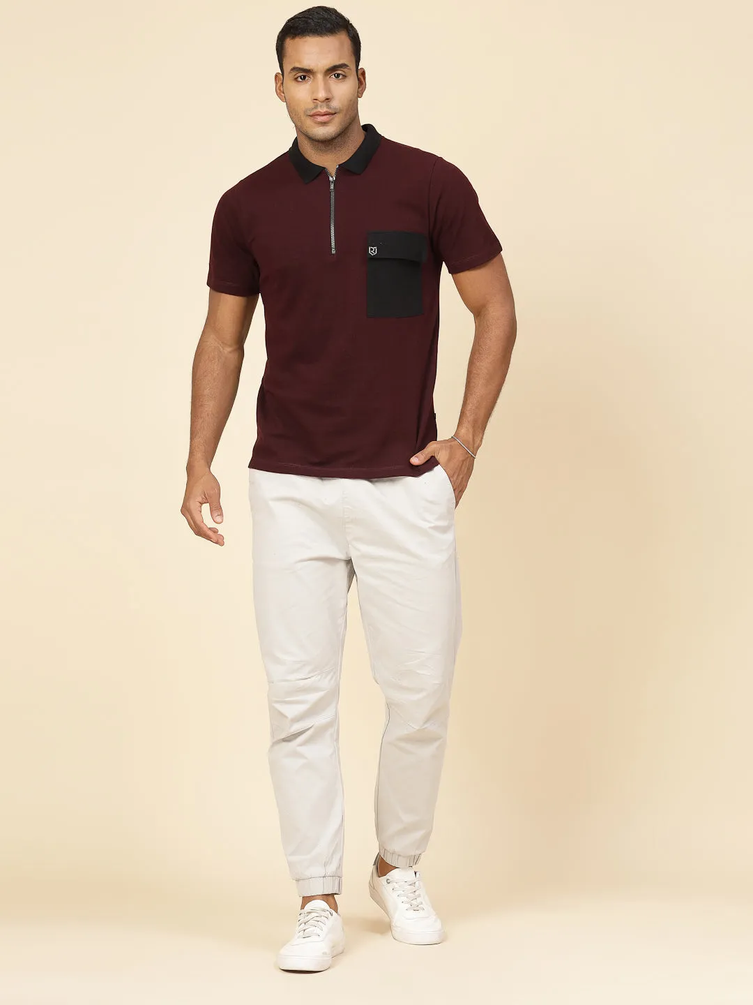 Patch Pocket Oversized Zip Polo T-Shirt