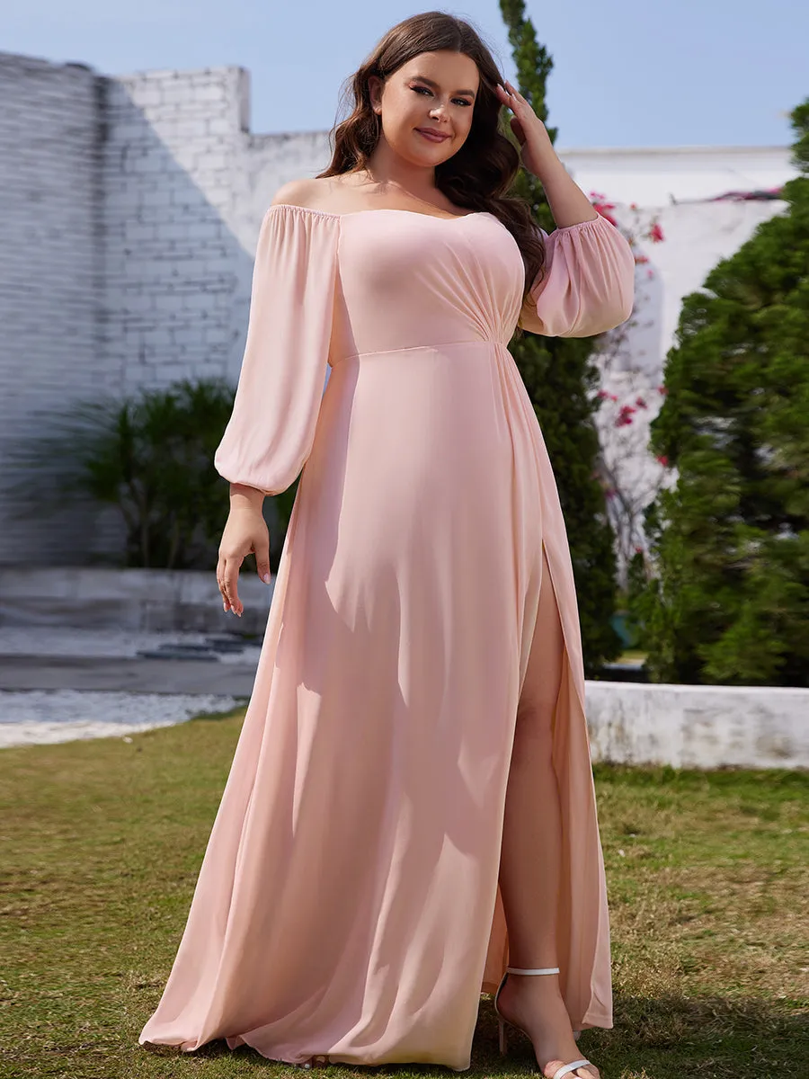 Plus Chiffon Maxi Long One Shoulder Wholesale Evening Dresses With Lantern Sleeves