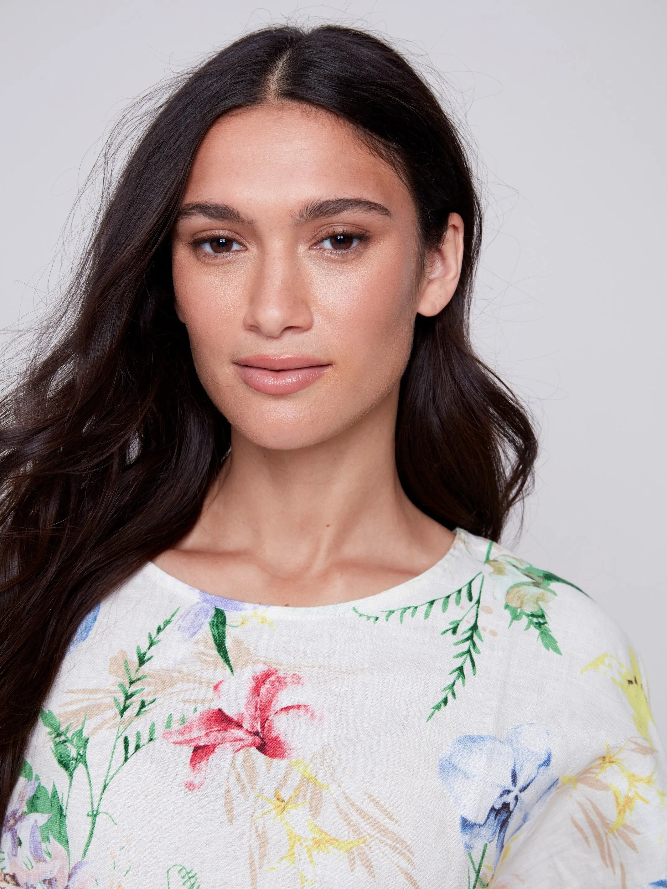 Printed Linen Dolman Top - Wildflower