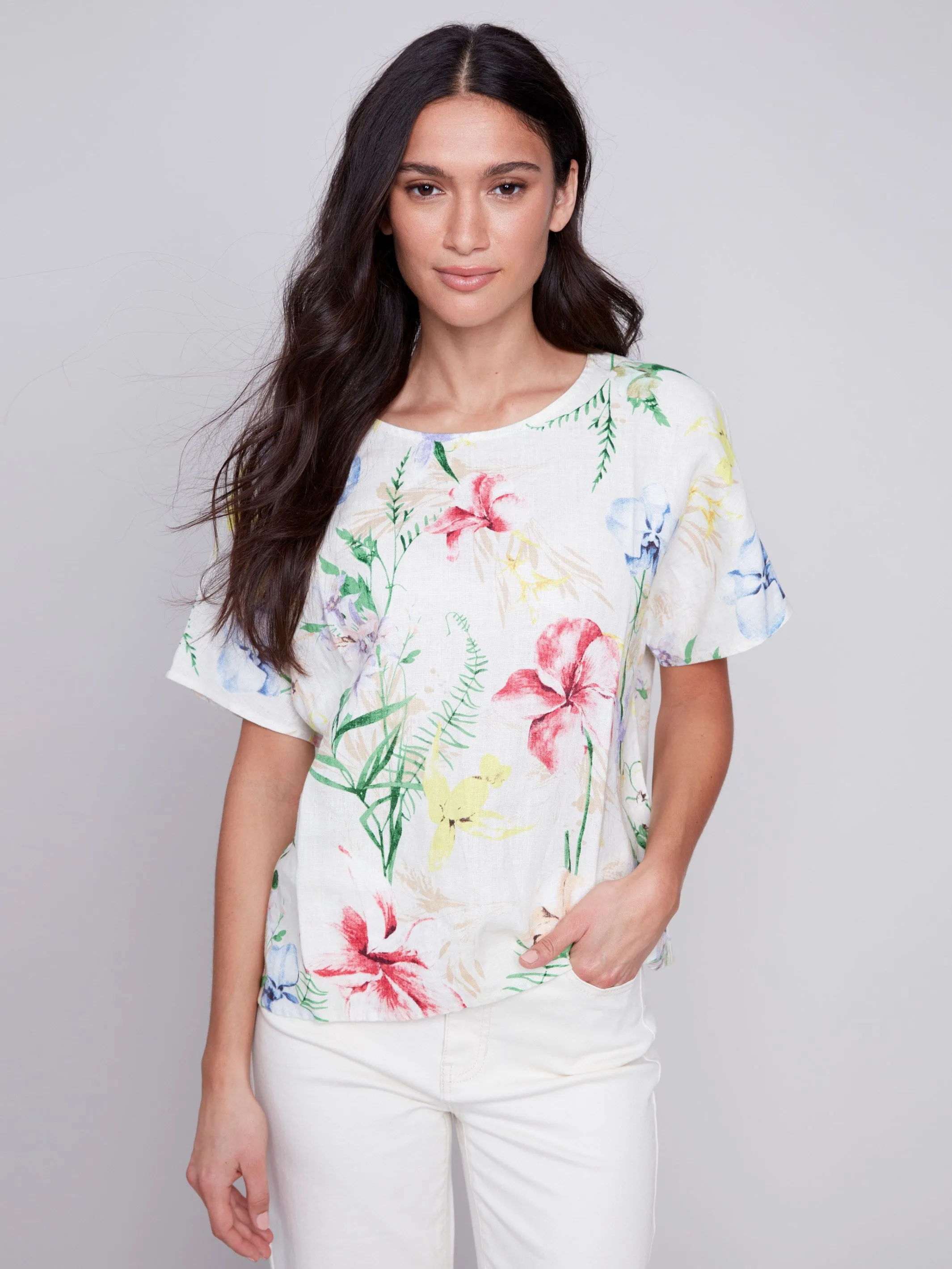 Printed Linen Dolman Top - Wildflower