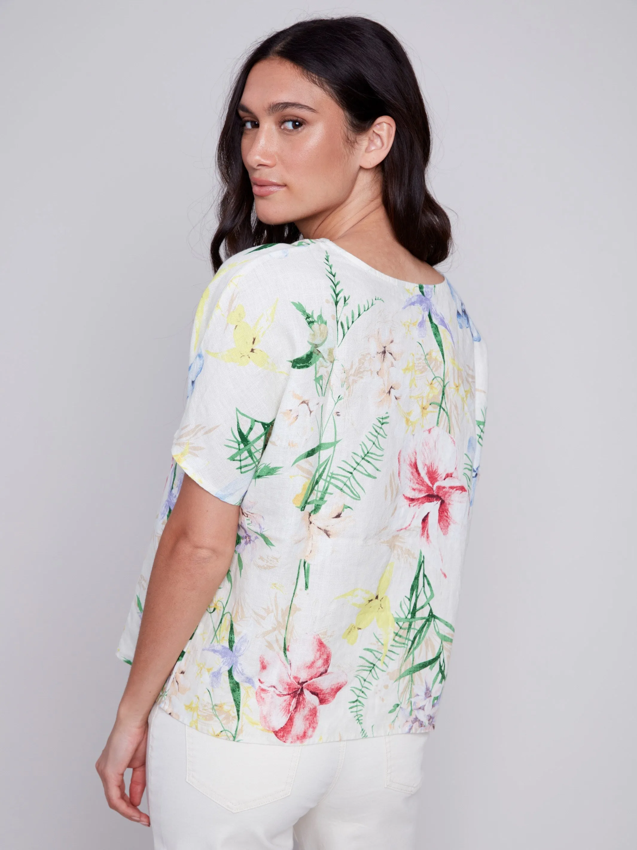 Printed Linen Dolman Top - Wildflower