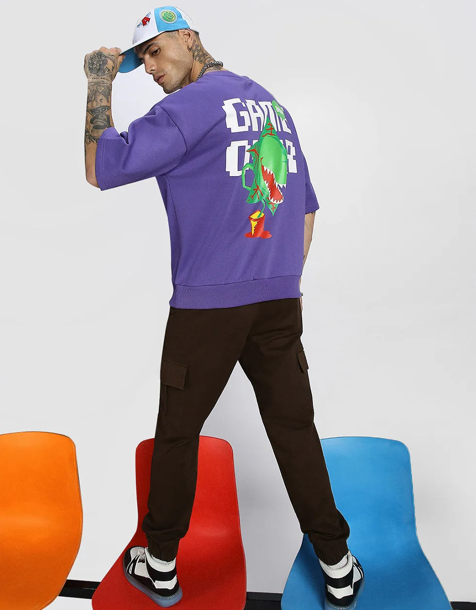 Purple Game Over Back Typographic Printed Sweatshirt