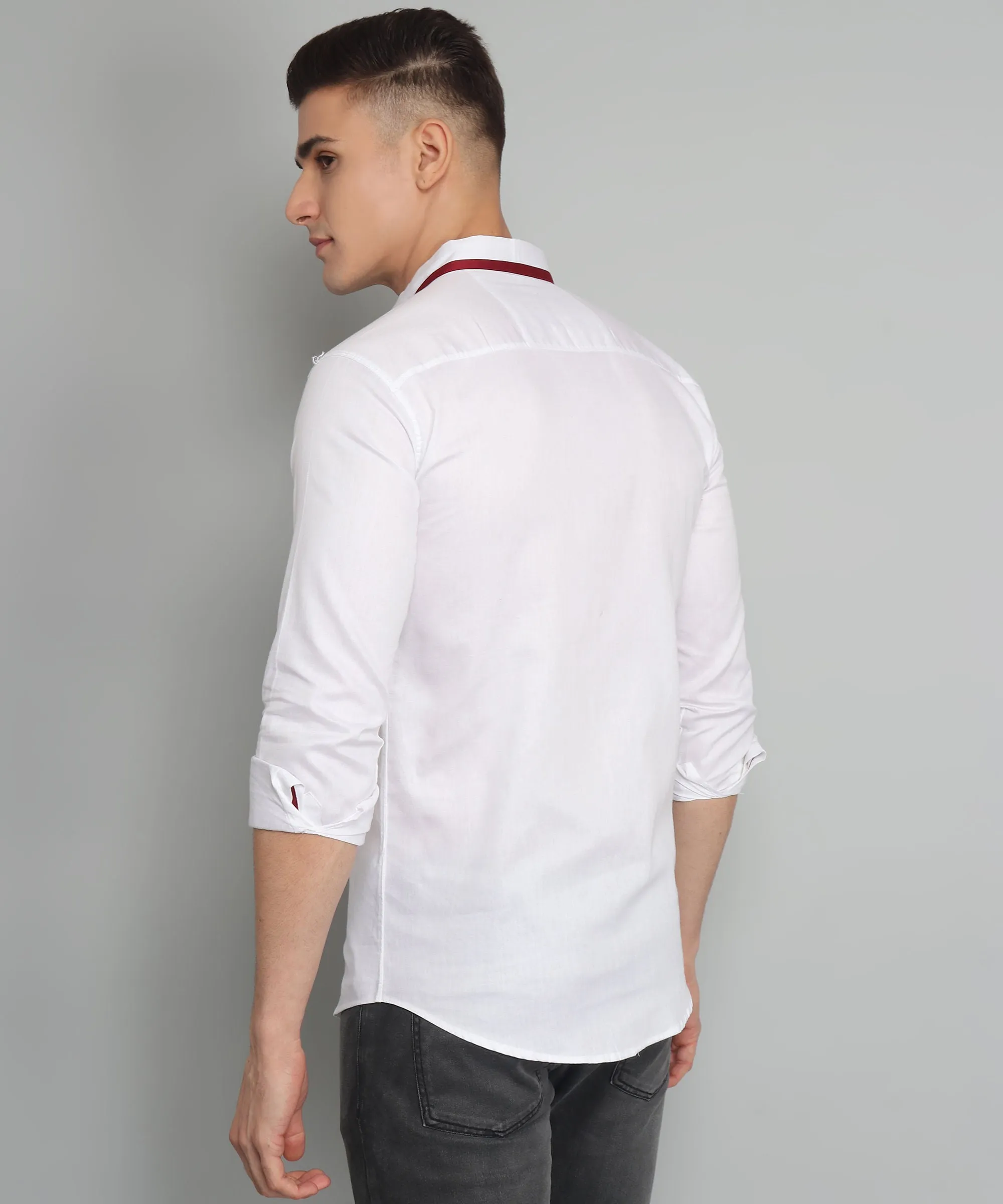 Rough Premium White Solid Casual Cotton Button-Up Shirt For Men