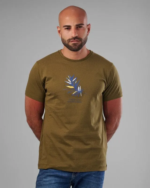 ROUND NECK PRINTED T-SHIRT - DARK OLIVE