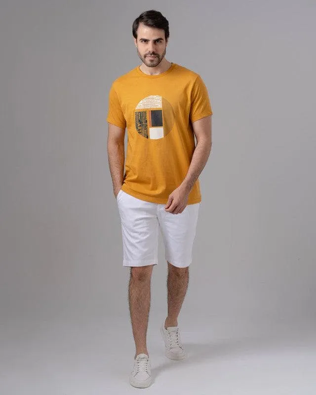 ROUND NECK PRINTED T-SHIRT - MUSTARD