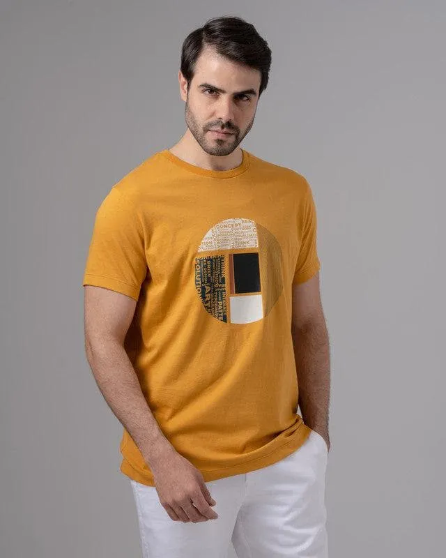 ROUND NECK PRINTED T-SHIRT - MUSTARD