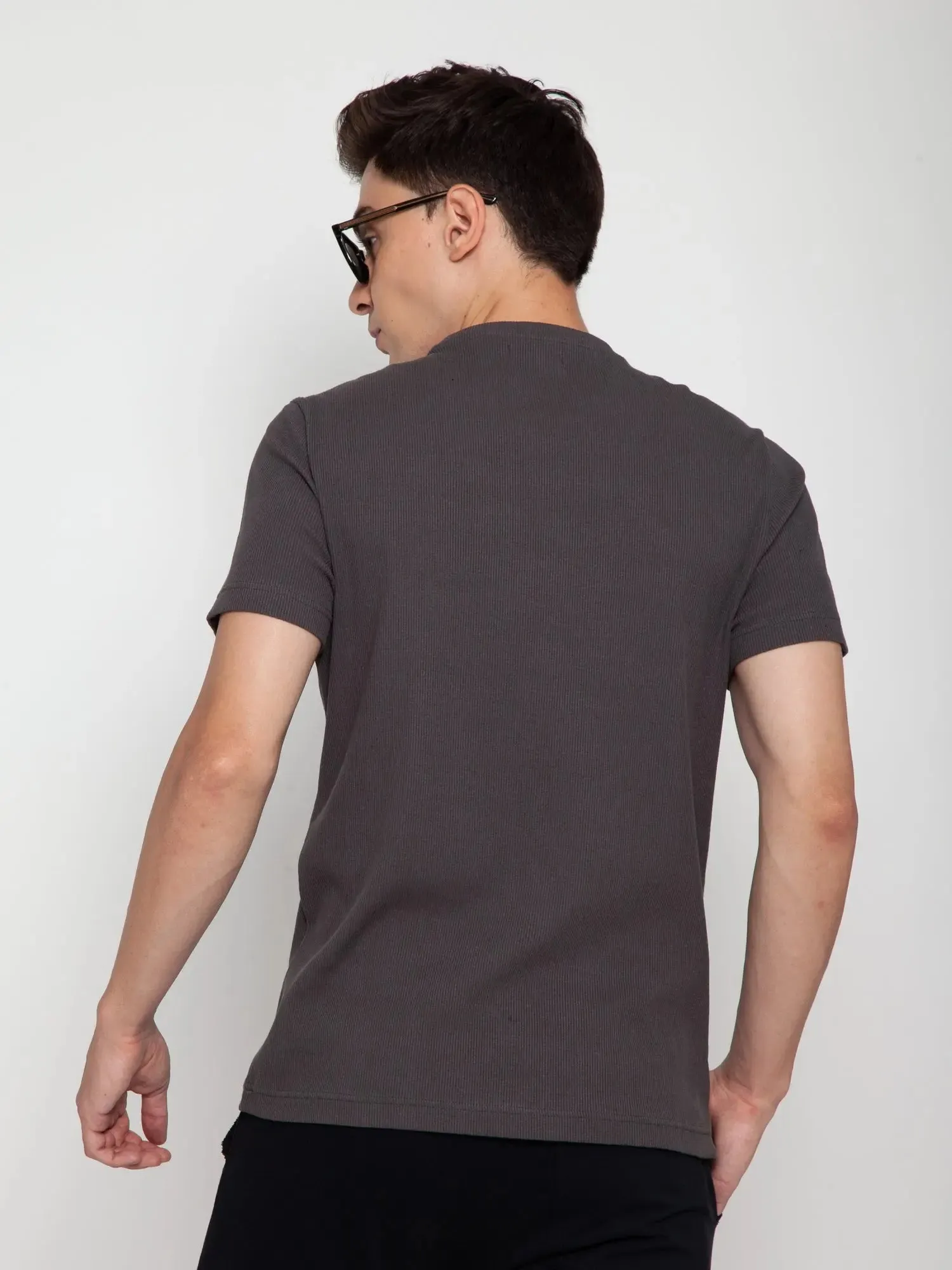 Shadow Grey Ribbed Round Neck Tee