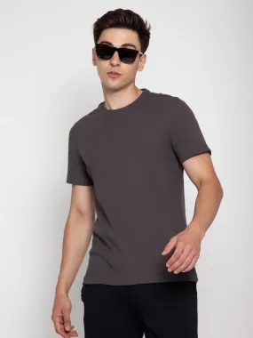 Shadow Grey Ribbed Round Neck Tee