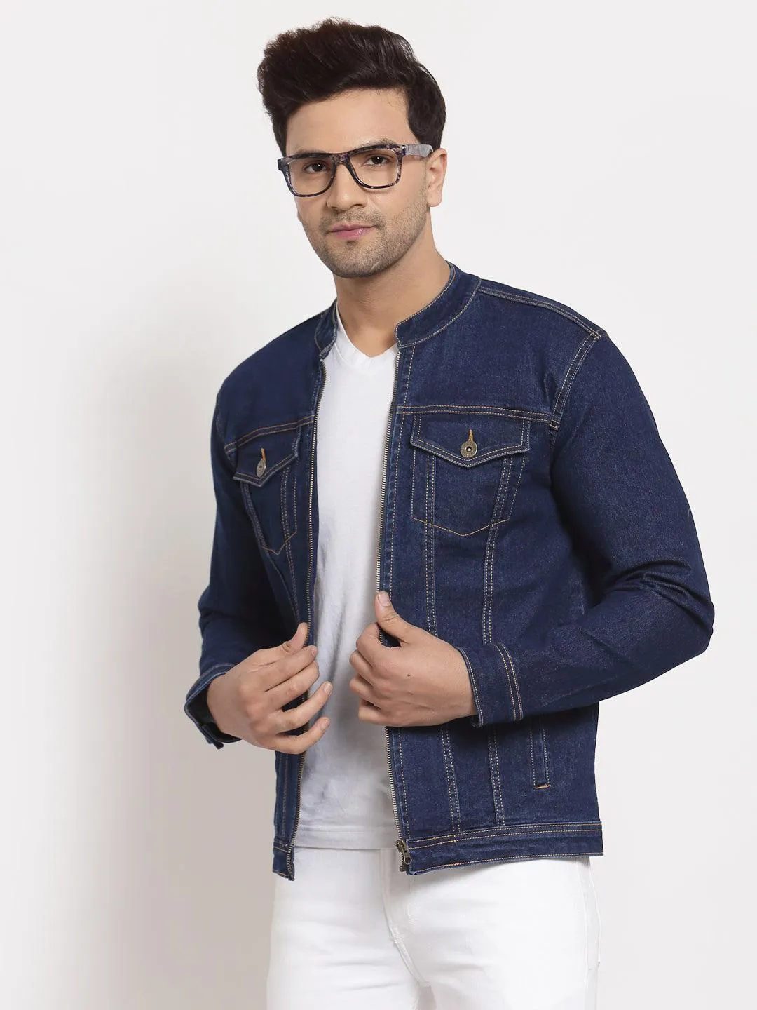 Style Quotient Men Blue Striped Denim Jacket