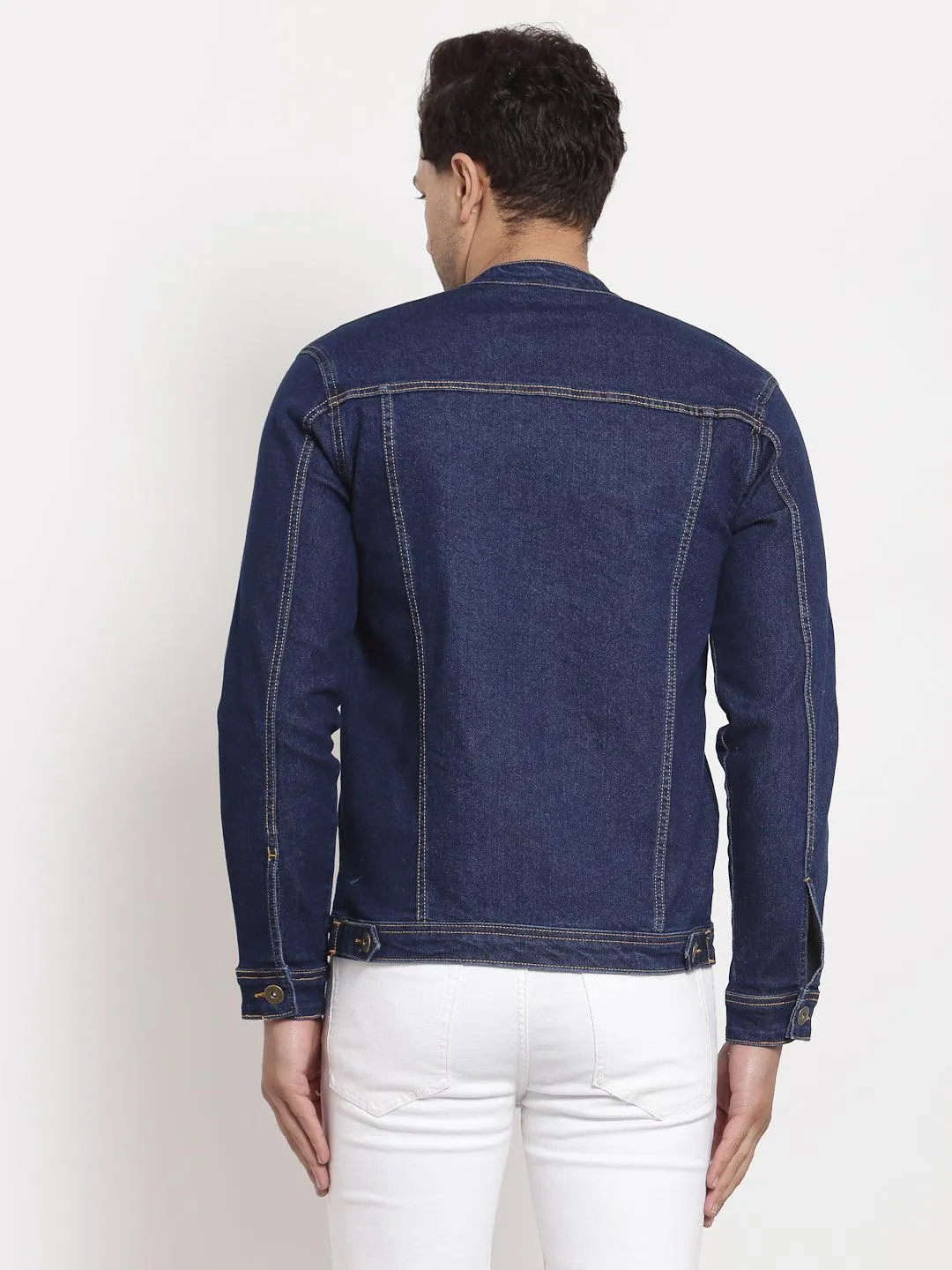 Style Quotient Men Blue Striped Denim Jacket